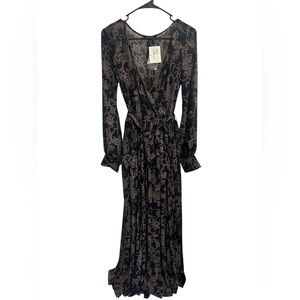 Boho Luxe Maxi Wrap Dress – Sheer Navy with Earth Tones – $128 Retail- Small